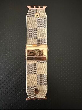 Spark*l Damier Azul Leather Apple Watch Strap with Rose Gold Clasp